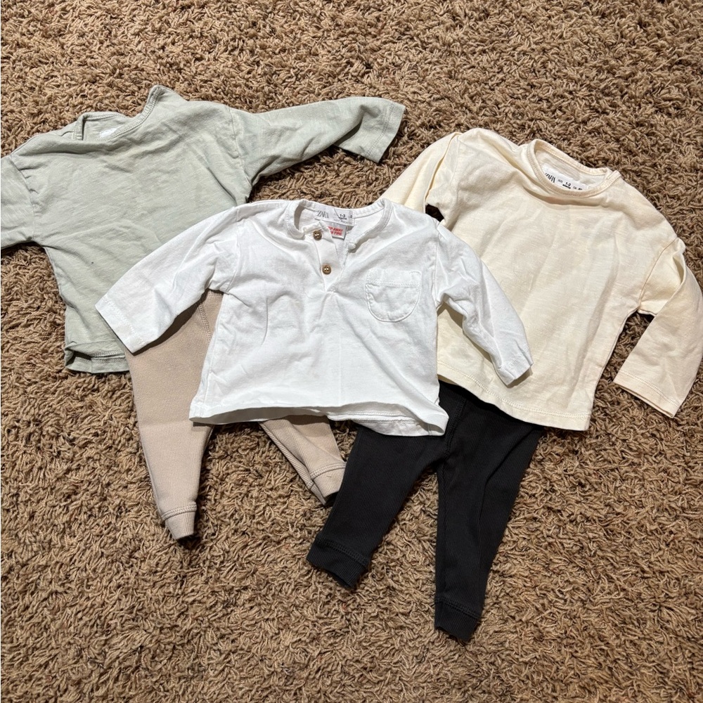 ZARA baby lot**  Long Sleeve Shirt Set - White, Cream, and Gray